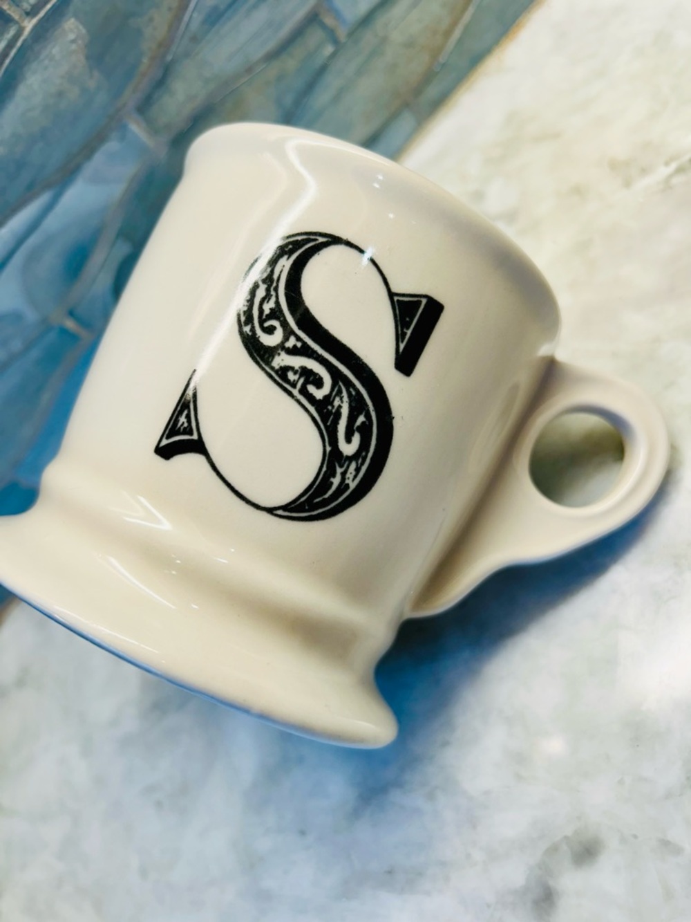 Anthropologie S Letter Monogram Initial Coffee Mug NWT Cream Black - Picture 2 of 9